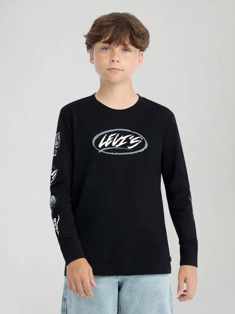 Levi's Black Long-Sleeve Logo Tee with Sleeve Graphics